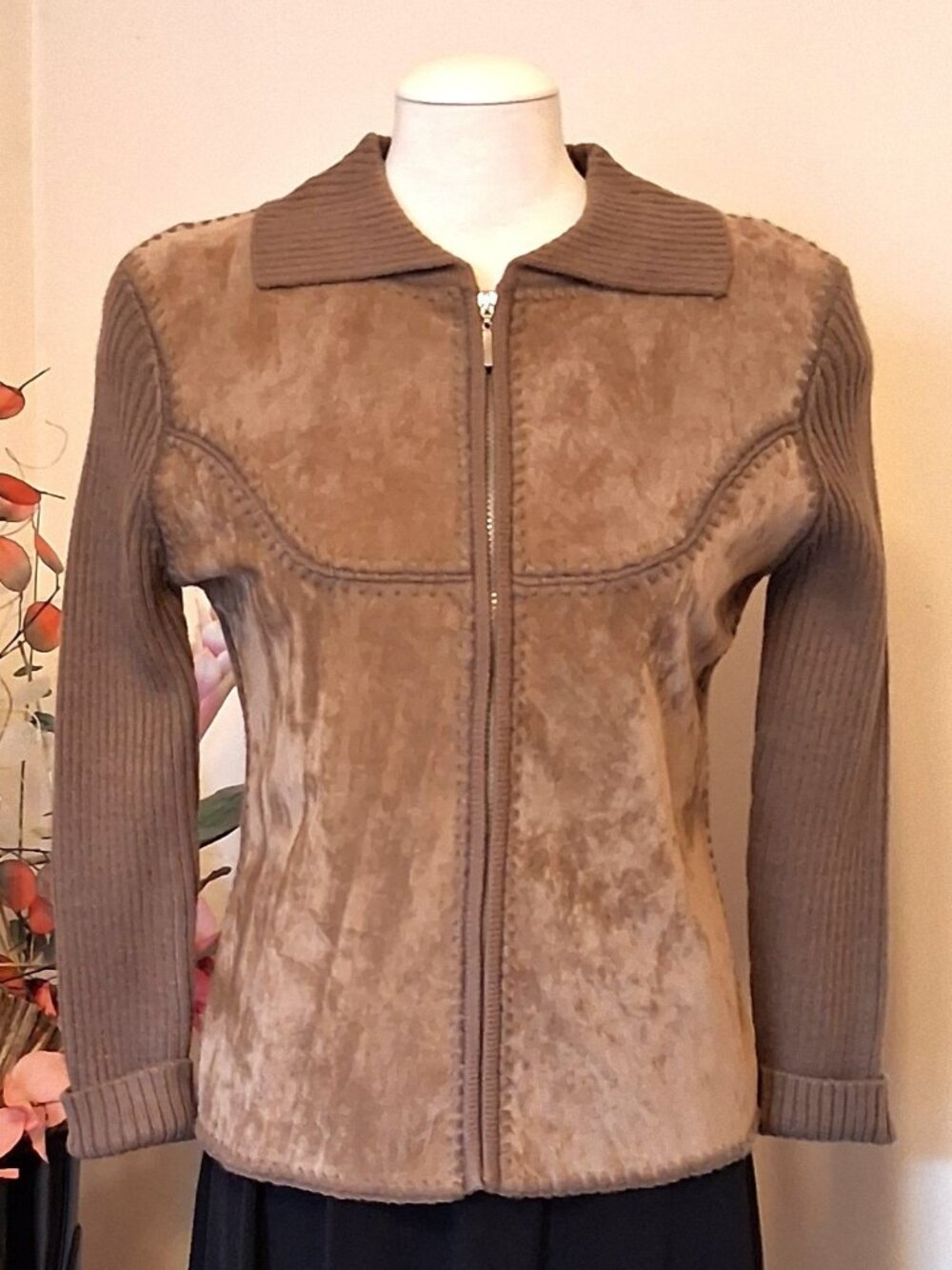 Quality Structured Knit Zip-Up Cardigan Sweater Women M Office Fall Winter